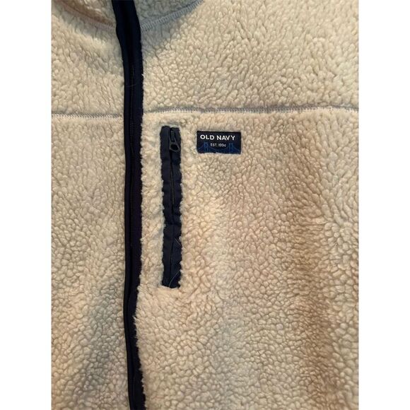 Old Navy Women's Large Cream & Navy Zippered Jacket Casual Mid-Length - Picture 2 of 7